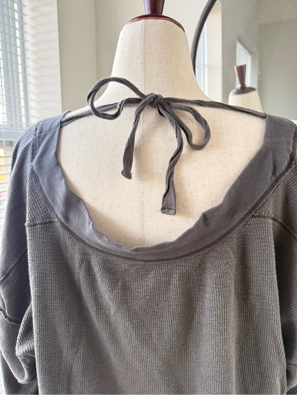 Free People Charcoal Gray Waffle-Knit Top - Picture 5 of 12
